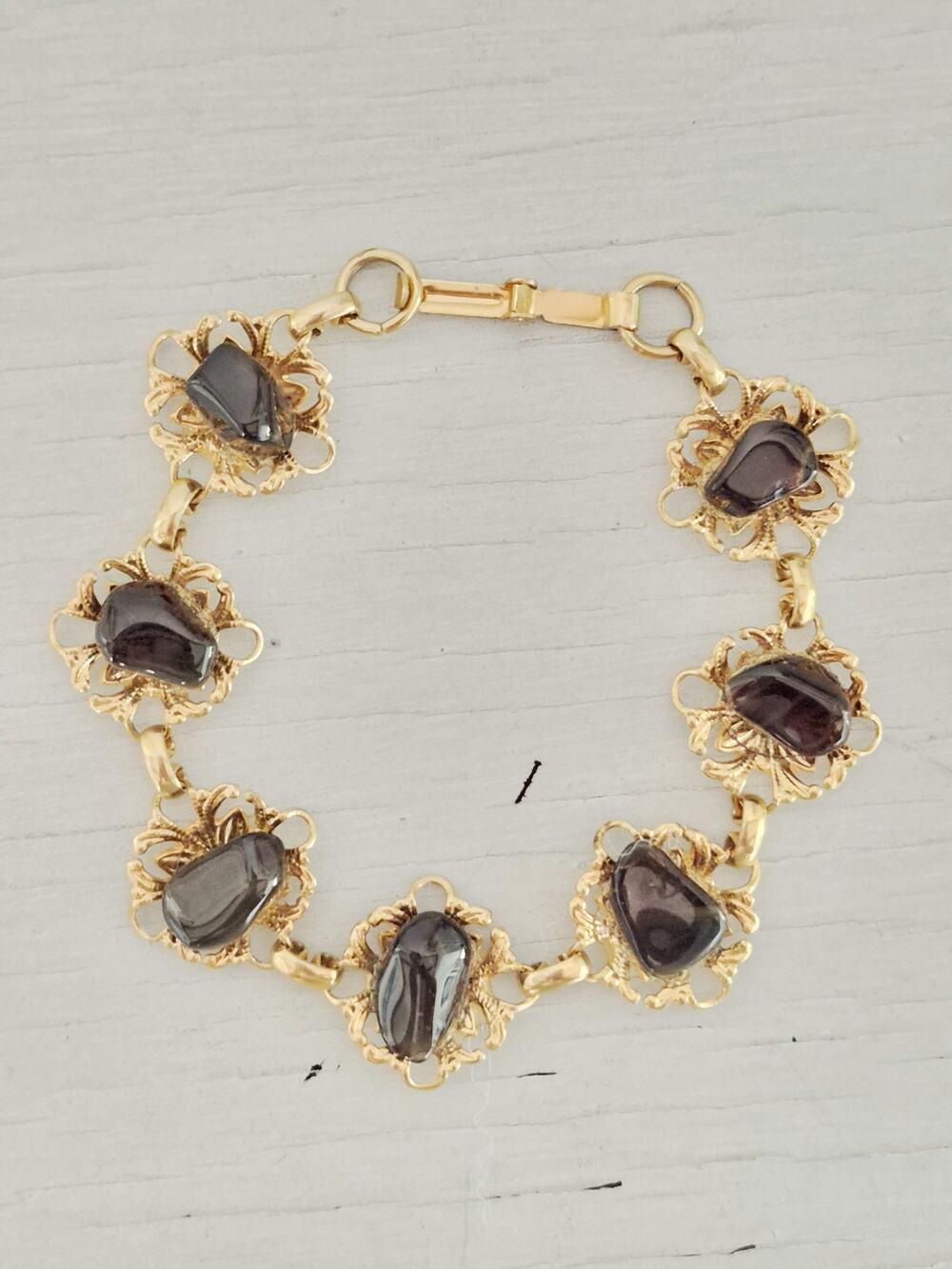 Vintage Gold-Tone Brown Stone Bracelet